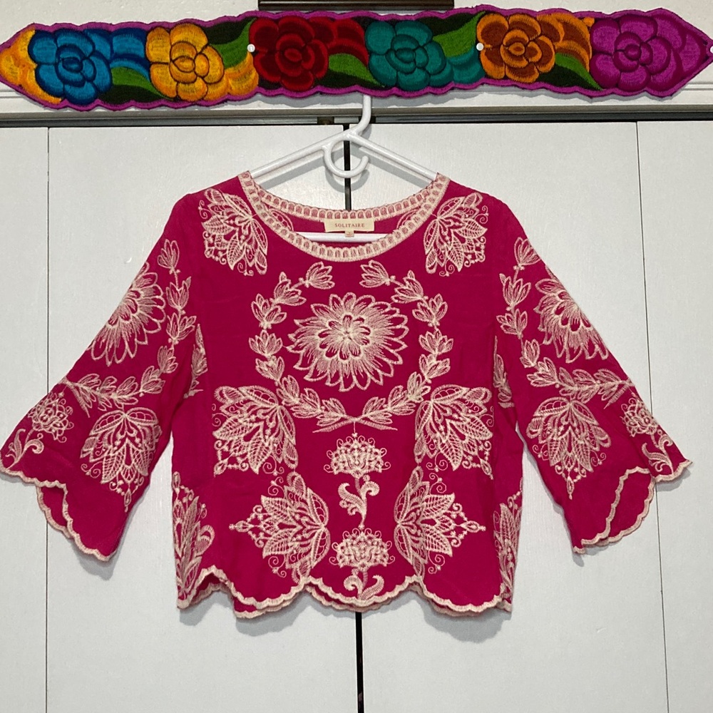 Solitaire Fuchsia Blouse with Cream Floral Embroidery